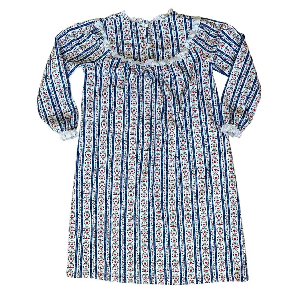 Lanz of Salzburg Girls Tyrolean Flannel Nightgown in Blue Size Large (10/12) NEW